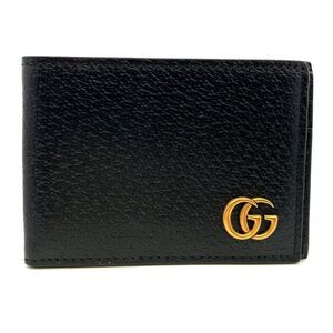 Gucci Black Marmont Gold GG Bi fold Card Case Holder Web wallet Wallet